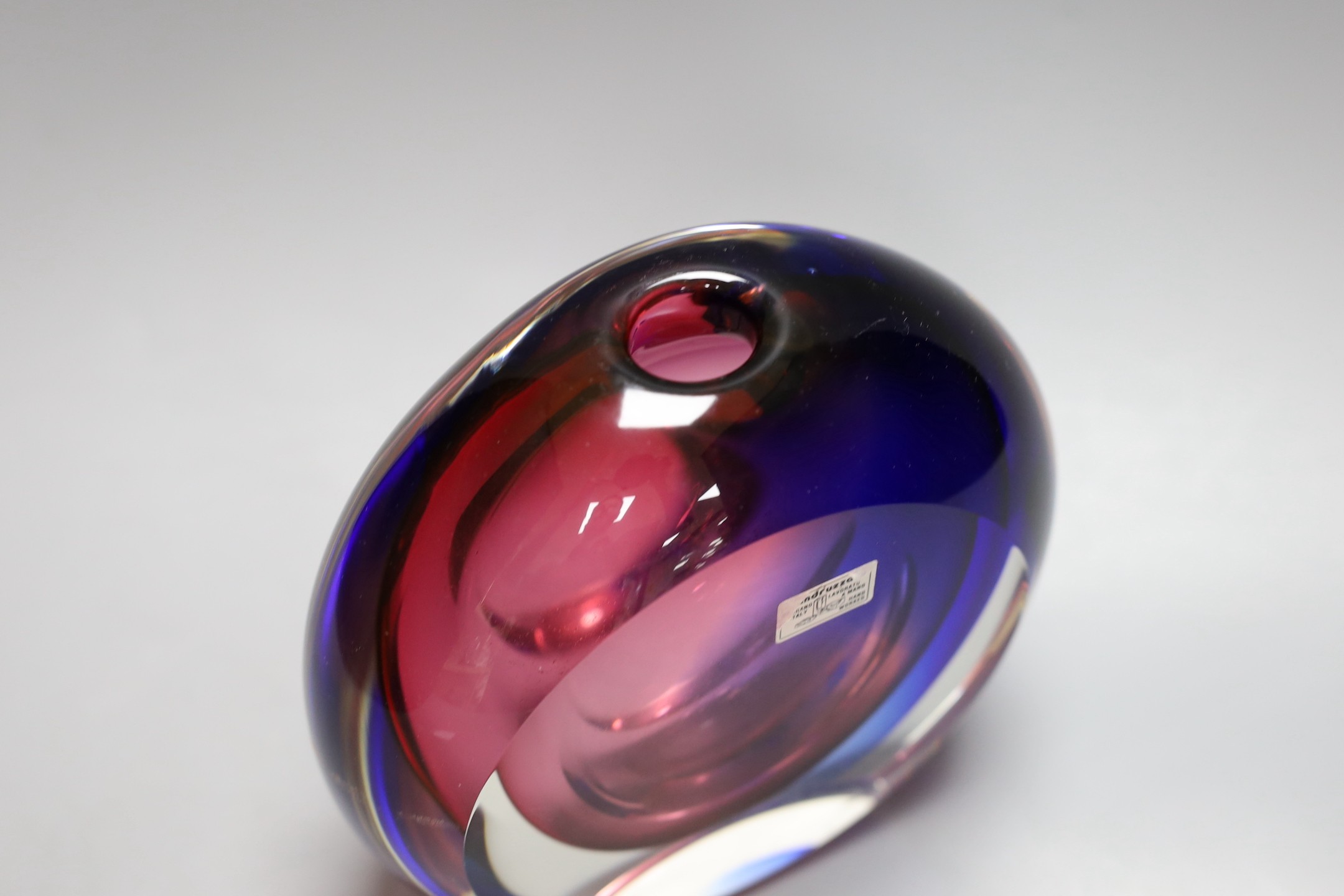 A Mandruzzato, Murano cased glass moon vase, etched mark and label, 18 cms high